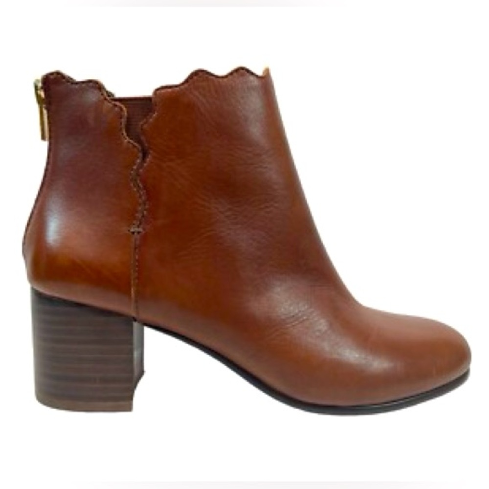 Lands’ End Scalloped Edge Brown Leather Ankle Boots